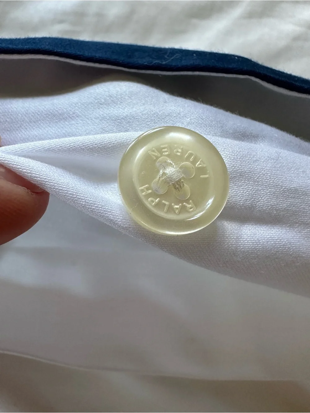 Ralph Lauren 100% Cotton Queen Duvet Cover White w/ Blue Trim
